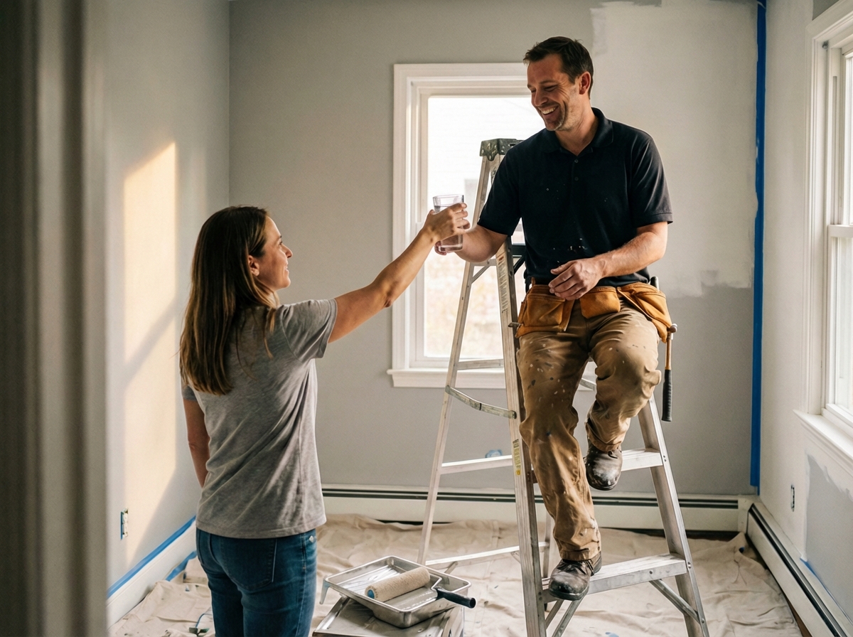Independent service provider installing floating shelves through Fixer Station